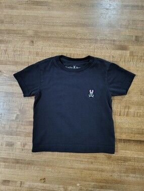 Psycho Bunny Classic Crew Neck Black Tee with Pink Embroidery Bunny Logo